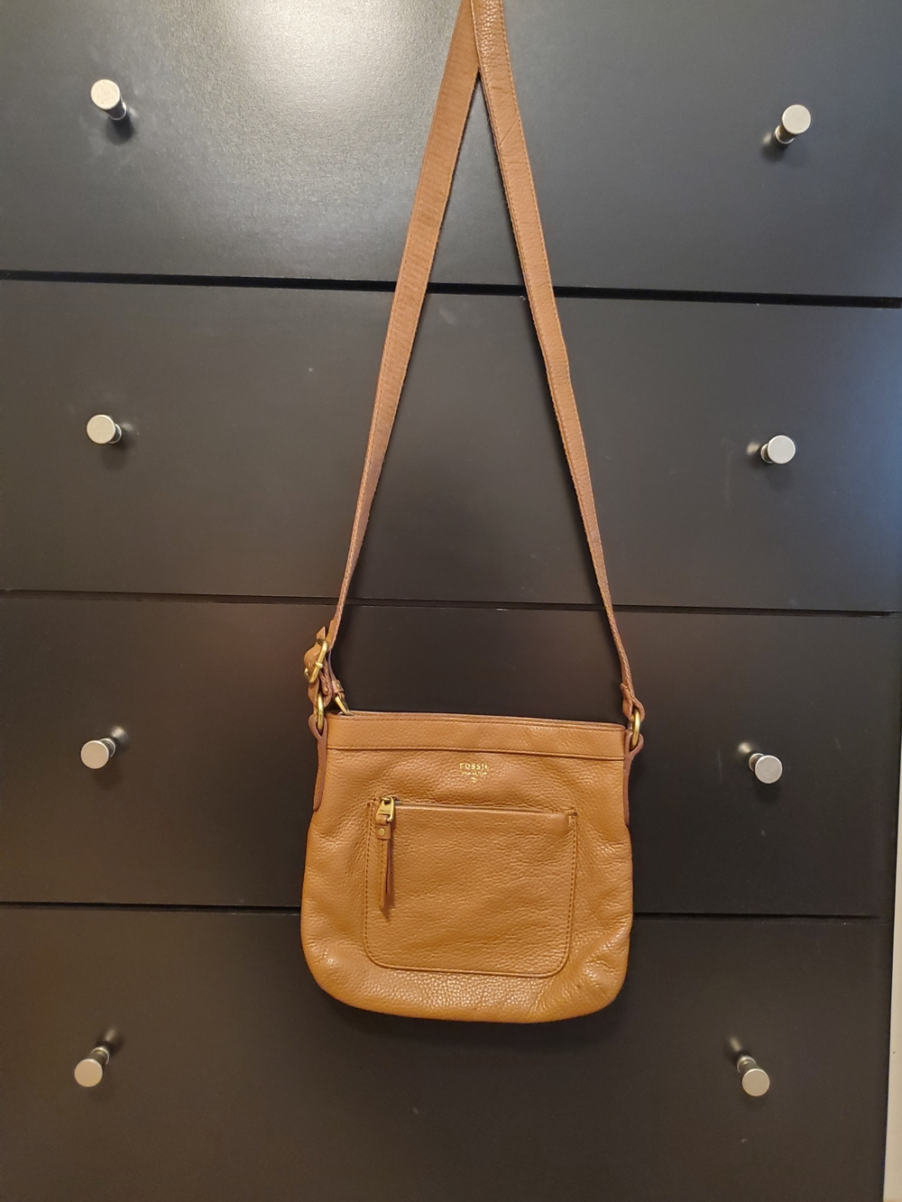 Fossil Brown Pebbled Leather Crossbody Bag